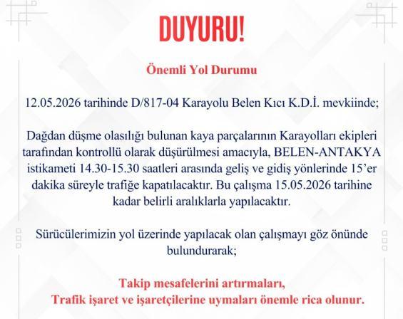 BELEN-ANTAKYA YOLUNDA KAYA DÜŞÜRME ÇALIŞMASI